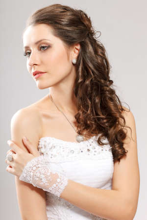 beautiful caucasian bride studio portraitの写真素材