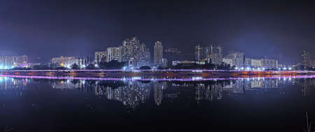 Panorama of Shing Mun river night view in Shatinの写真素材