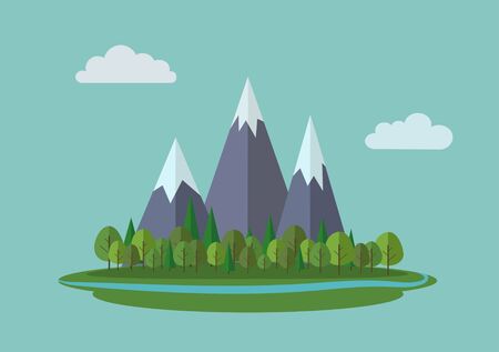 mountains with forest and riverのイラスト素材