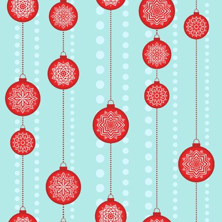 Christmas vector image. Seamless pattern with red Christmas balls on blue background.のイラスト素材