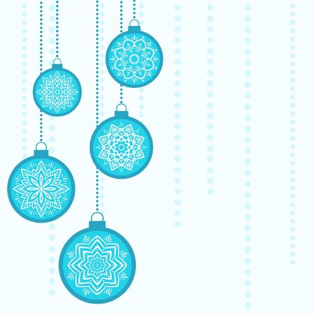 Christmas vector image. Hanging blue flat Christmas balls with snowflakes on white background.のイラスト素材