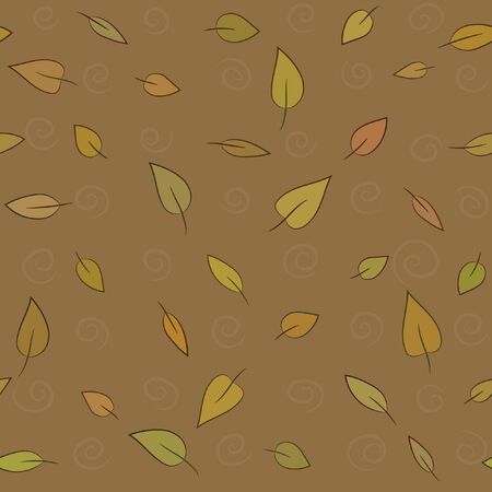 Seamless foliant pattern. Brown background with colored leaves.のイラスト素材