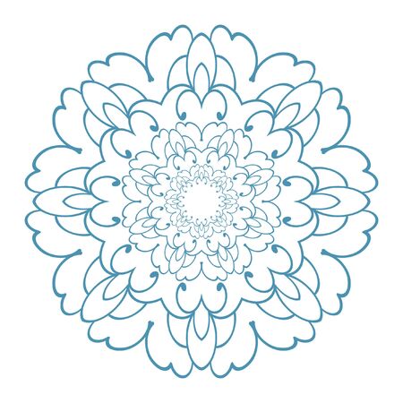 Ornamental round lace pattern. Blue abstract floral ornament, isolated on white background.のイラスト素材