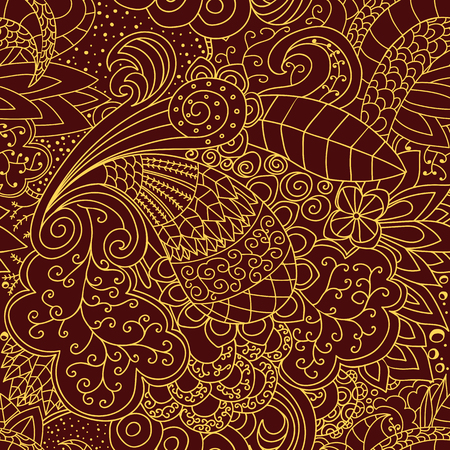 Seamless floral pattern. Red and gold lace pattern.のイラスト素材