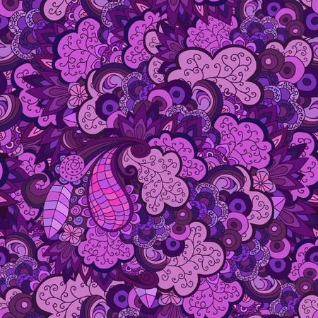 Seamless floral pattern, purple, with leaves and branches.のイラスト素材