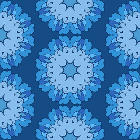 Ornamental round lace seamless pattern. Abstract floral ornament on dark blue background.のイラスト素材