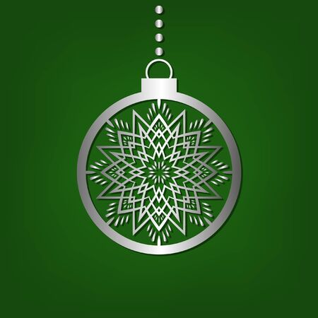 Christmas vector image. Ornate silver Christmas ball on green background.のイラスト素材
