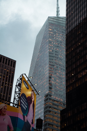 Times Square on rainy day, foggy outside.のeditorial素材