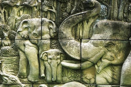 Elephants carved sandstone  の写真素材