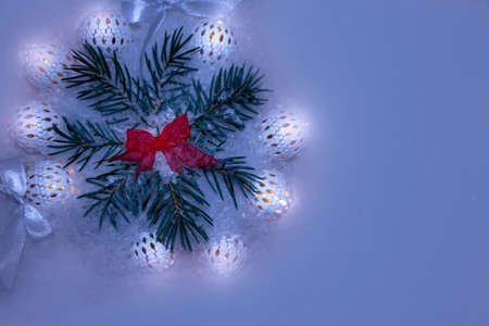 Christmas garland with branches of spruce.の写真素材