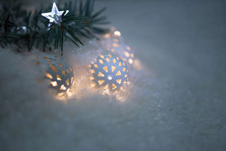 Christmas garland with branches of spruce.の写真素材