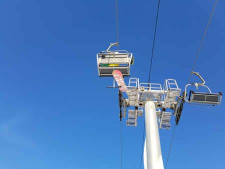 Climbing the mountain on the cable car. Bottom view.の写真素材