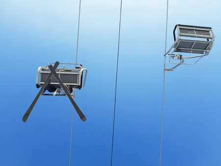 Climbing the mountain on the cable car. Bottom view.の写真素材