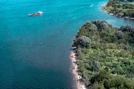 Top view of the shipping channel, the sea and the ship.の写真素材