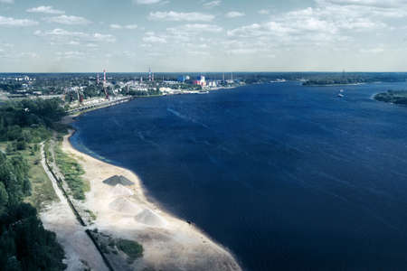 Top view of the industrial zone near the sea, the river.の写真素材
