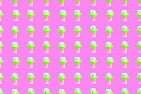 Seamless pattern. Sculpture of an Egyptian woman pharaoh on a pink background. Used for t-shirts, cards, wrapping paper, posters, fabric.の写真素材