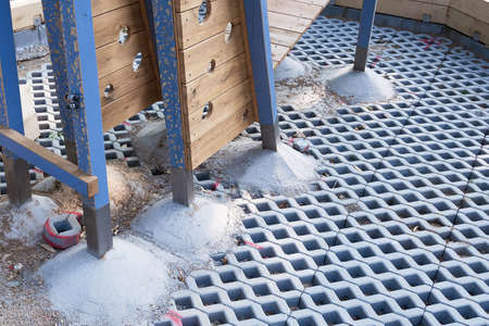 Concreting of structural elements on a sports playgroundの写真素材