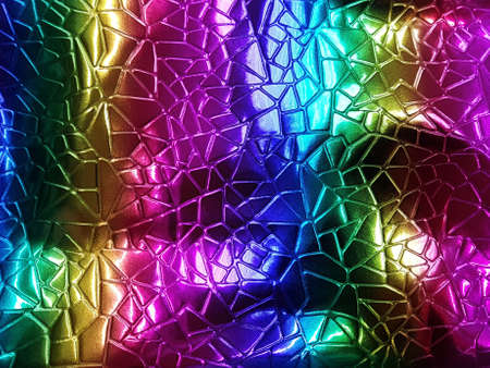 A shiny neon colored surface with many small triangular shaped cells. Concept texture, background.の写真素材