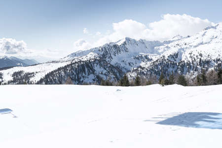 View of the snow-capped mountain peaks of the Dolomites against the sky. Concept background, landscapeの写真素材