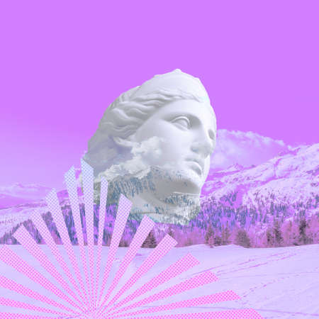 Greek goddess against the snow-capped mountains.の写真素材