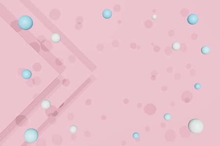 3D rendering. Abstract geometric modern background in pink color with flying spheres and rings. Minimalistic layoutの写真素材