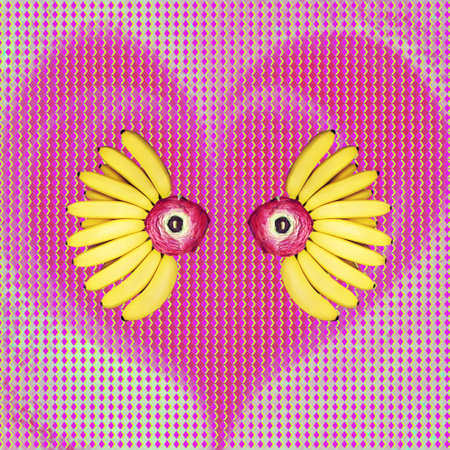 Contemporary collage. Two fishes on the background of the heart. Valentine's day concept, abstraction, artの写真素材