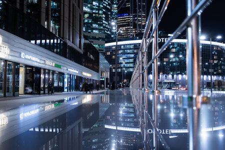Russia. Moscow. 03.10.2019 Night city landscape with skyscrapers of the Moscow-City business center.のeditorial素材