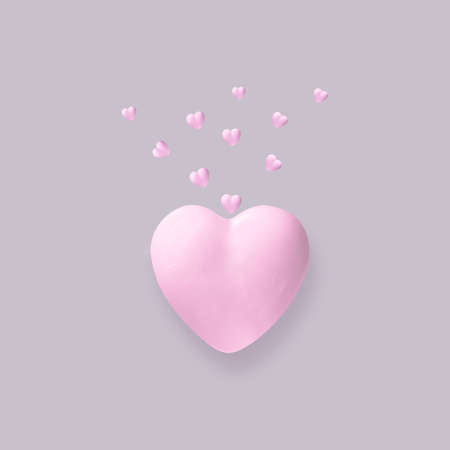 3d illustration. Porcelain pink heart on a gray background from which small hearts fly.の写真素材
