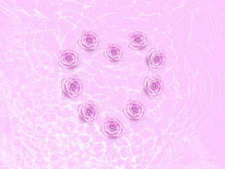 Water texture with circular streaks on the surface, bubbles and sun glare. Concept background, texture, abstraction.の写真素材