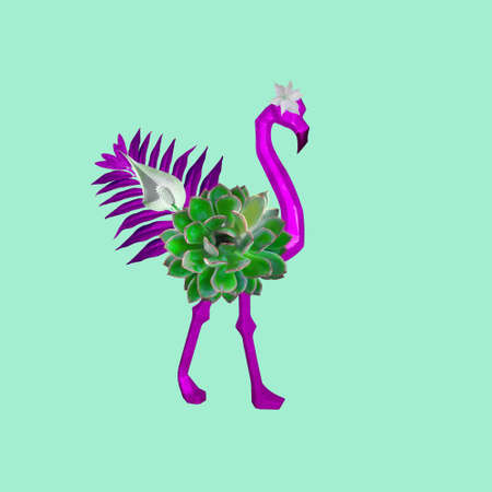 Abstract flamingo from flowers on a blue background. Animals concept, artの写真素材