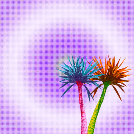 Abstract bright multicolored palms on a purple backgroundの写真素材