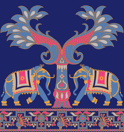 seamless elephant peacock traditional borderの写真素材