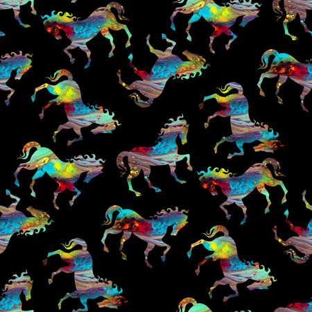 seamless colorful abstract horse pattern with black colorの写真素材