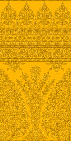 traditional outline border design motif with gold backgroundの写真素材