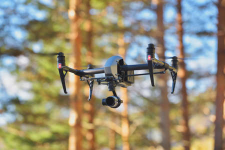 Flying drone on natural backgroundの写真素材