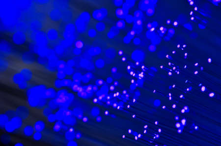 Fiber optics in blue, close up with bokeh