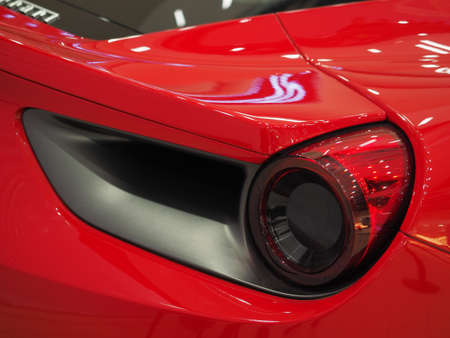 BUCHAREST, ROMANIA - FEBRUARY 03, 2019. Red Ferrari 488 GTB in showroom. Fast italian sports carのeditorial素材