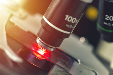 Microscope in medical laboratory analyzing a test sampleの写真素材