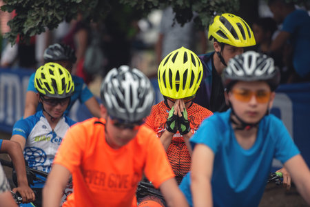 Macin, Romania - June 5, 2022: Macin Mountain Fun mountain bike 12 years old kid contestのeditorial素材