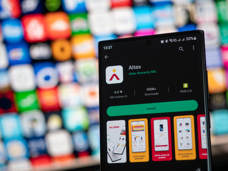 Galati, Romania - October 31, 2022: Altex application available on Google Play Store for Android smartphonesのeditorial素材