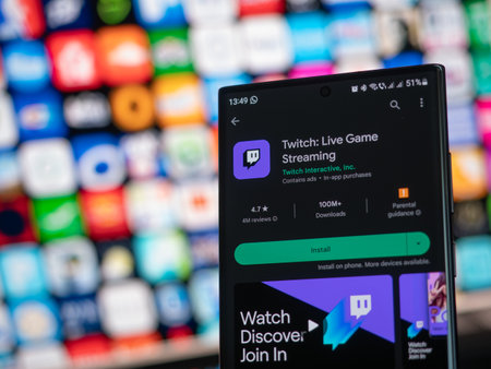Galati, Romania - October 31, 2022: Twitch application available on Google Play Store for Android smartphonesのeditorial素材