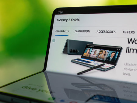 Galati, Romania - November, 17 2022: Samsung launches Galaxy Z Fold4 with under display camera, the forth generation of a foldable smartphoneのeditorial素材