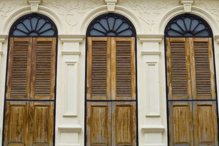 Chino portuguese architecture seen at many aged buildings in Phuket, Thailandの写真素材