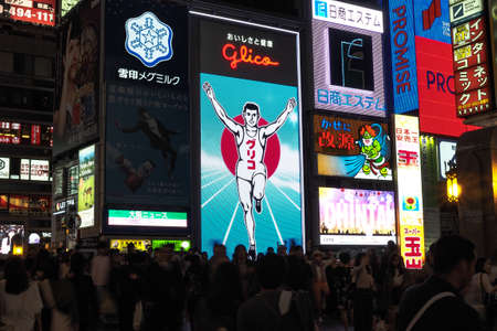 Buzzling atmosphere and scene of billboards' lighting at Dontonburi, Osaka. shot on 20/10/2018のeditorial素材