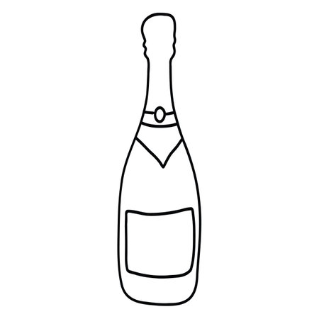 Champagne bottle in doodle style. Vector illustration isolated on white background. Line art.のイラスト素材