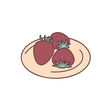 Strawberries on the plate top and side view. Garden berries vector flat hand drawn illustration isolated on white background.のイラスト素材