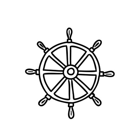 Steering wheel for ships and boats. Hand drawn vector illustration in doodle style, line art isolated on white backgroundのイラスト素材