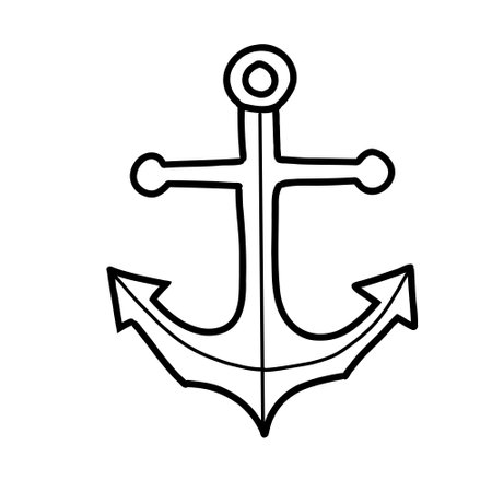 Nautical anchor. Hand painted vector summer sea illustration in doodle style on a white background. Marine design element.のイラスト素材