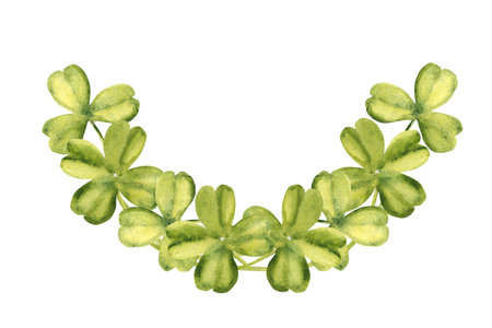 Clover Watercolor Horizontal composition. Lucky Shamrock with four leaves. Patricks day clipart...