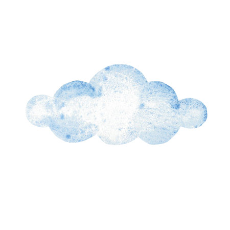 Blue cute Cloud. Baby design element. Hand drawn Watercolor illustration isolated on a white background. For kids goods, prints, cards or invitations.の写真素材